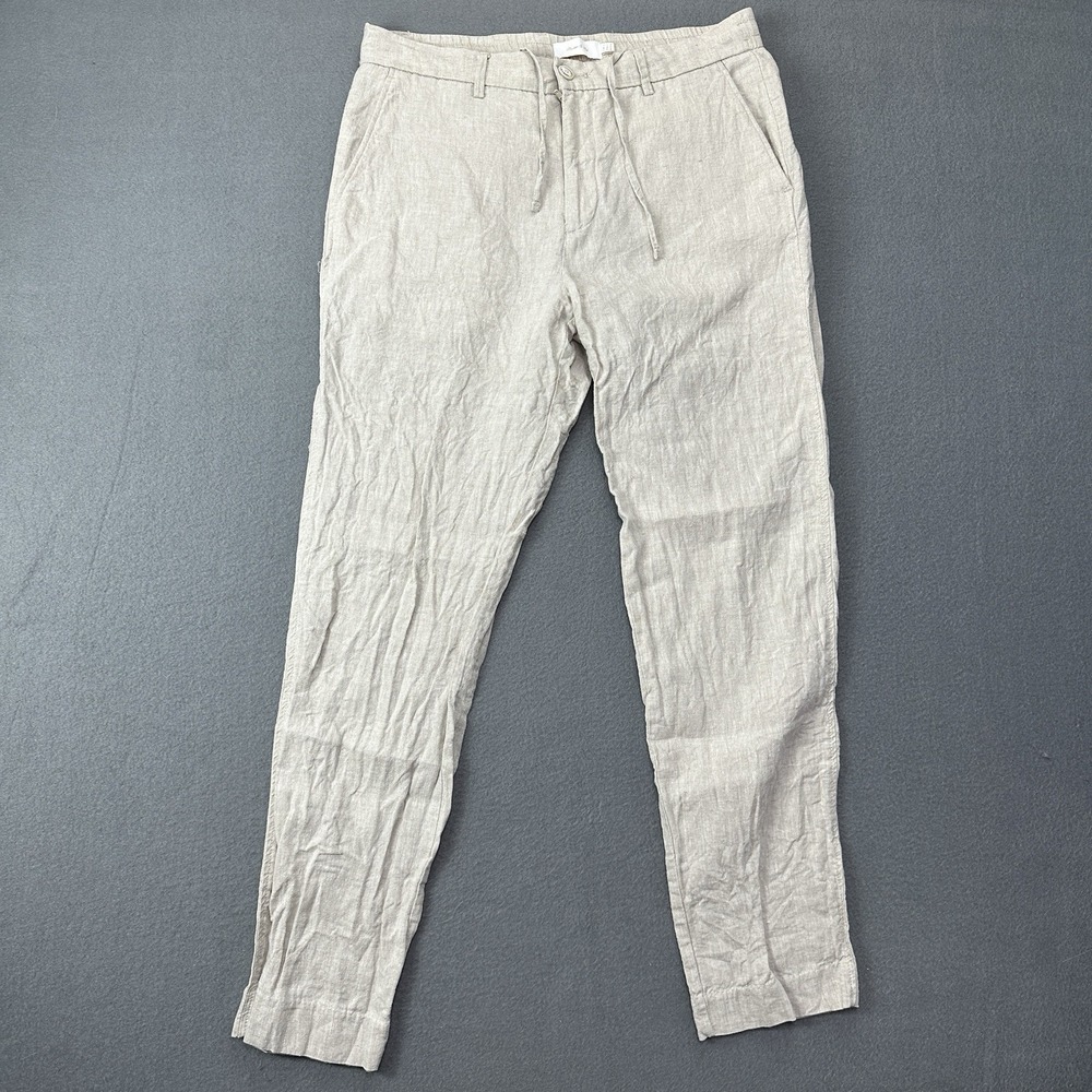Porter & Ash Mens Casual 100% Linen Slack Summer Pants Large(32x29) Light Beige
